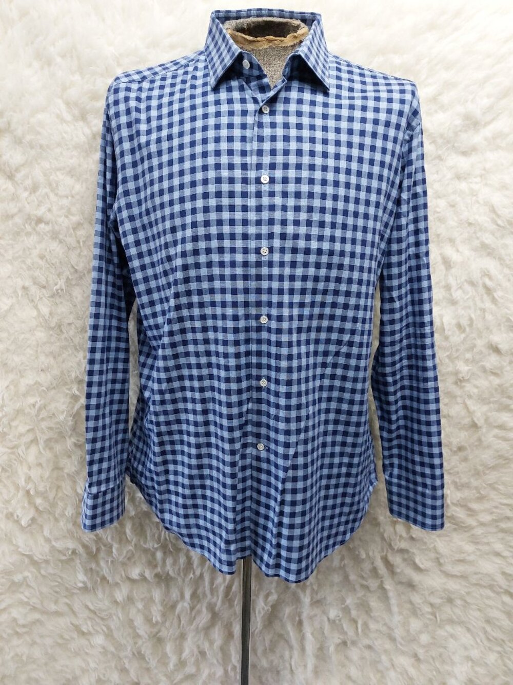 R by Robert Graham Man's Blue Gingham Check Hand-Crafted in Italy Shirt XL